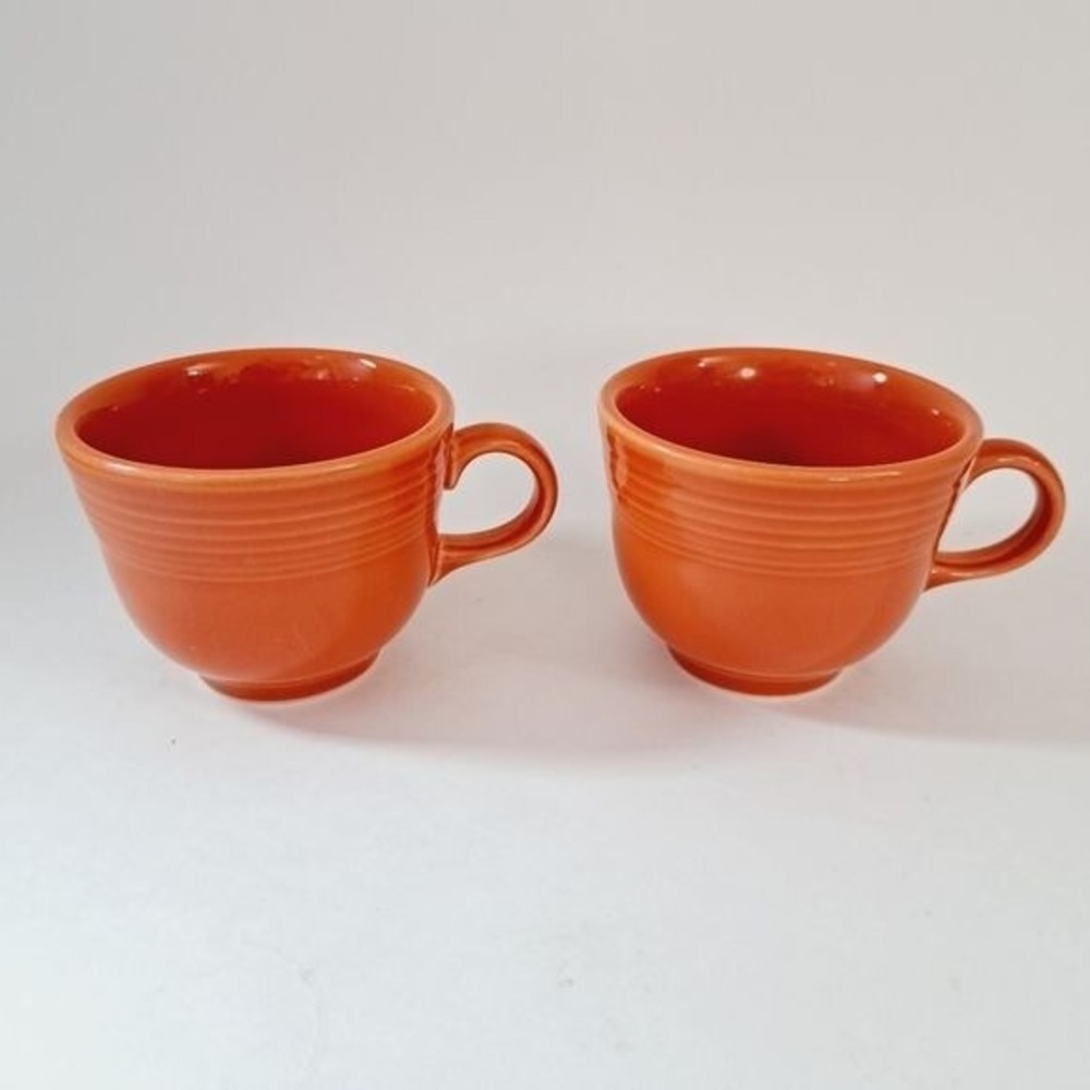 Fiesta Homer Laughlin Teacups Set of 2 Orange Poppy Vintage Ceramic Mugs